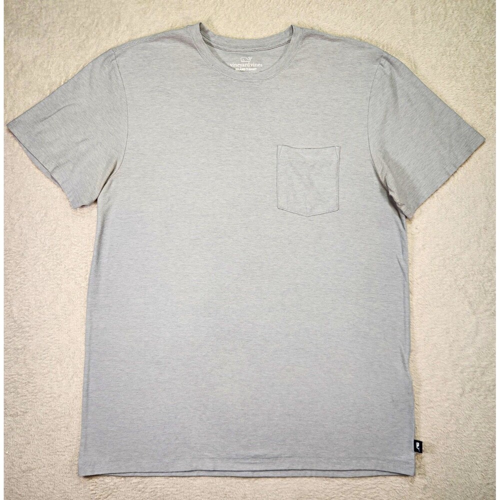 Vineyard Vines Men's L Island Pocket T-Shirt Gray Solid Crew Neck Pima Cotton